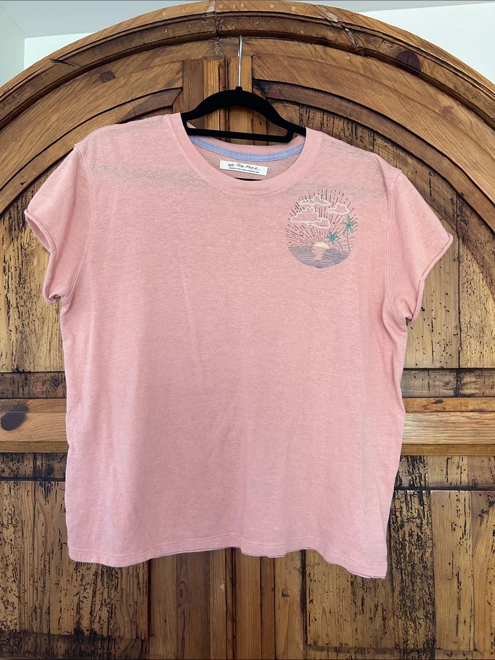 Free People We the Free Embroidered Beach Top Tee Pink